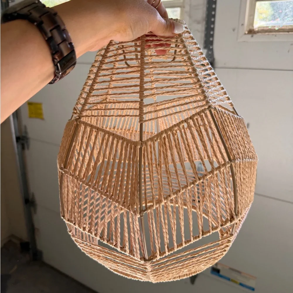 Handwoven Jute Lantern Shade - Natural Brown